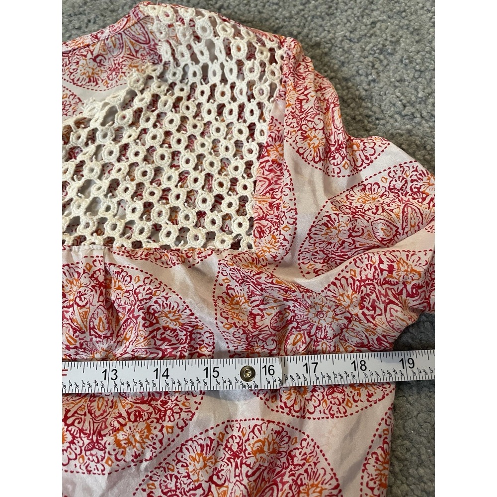 Calypso Saint Barth Silk Floral Blouse S Pink Embroidered Lace Trim Boho - Picture 8 of 13